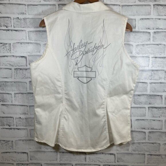 Women’s Harley-Davidson white dazzled sleeveless gilet vest jacket size XL - Picture 1 of 6